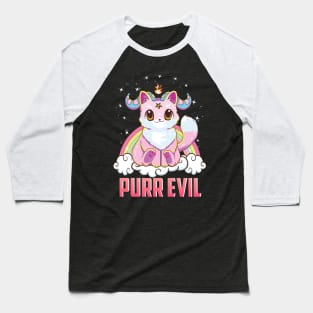 Purr Evil Satanic Cat Pun Pure Evil Goth Kitten Baseball T-Shirt